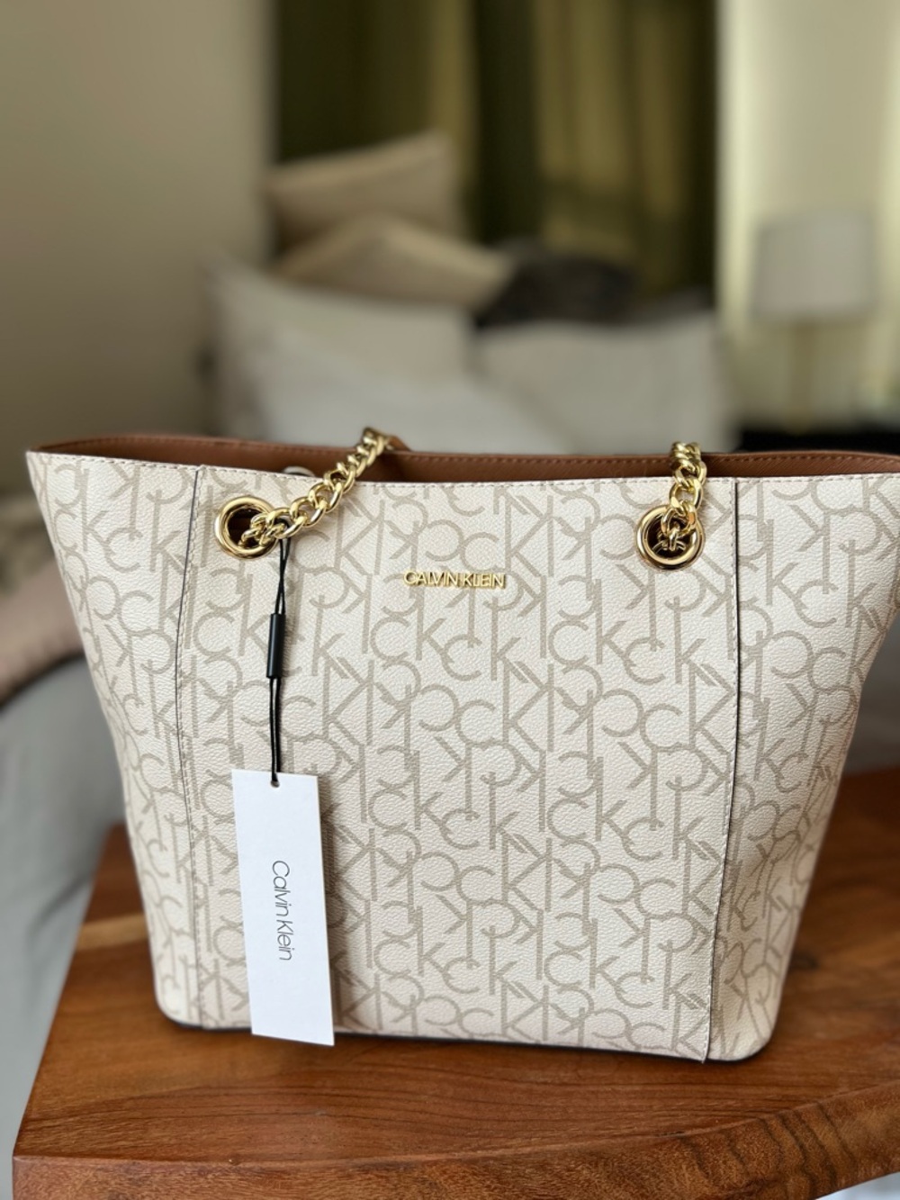 Calvin Klein Logo Chain Tote